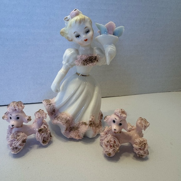 Vintage Lefton Lass and Poodles Porcelain Japanese Figure #692 - Picture 2 of 8
